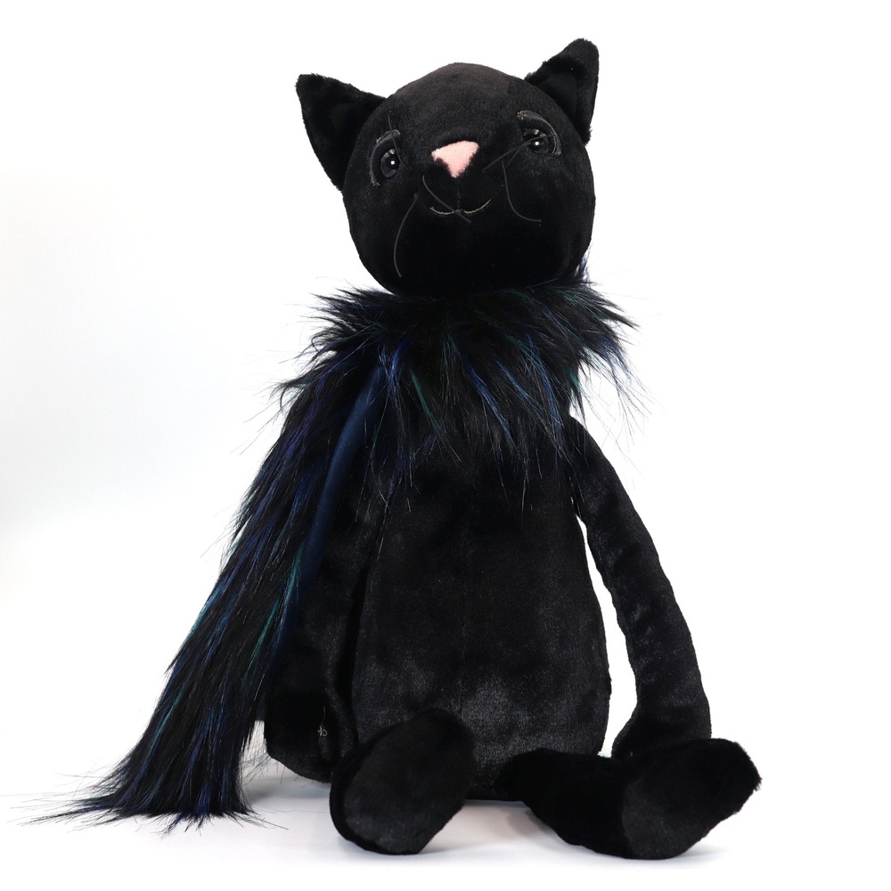 Jellycat Midnight Cat Plush 18 inch Large Black Blue Faux Fur Retired Halloween